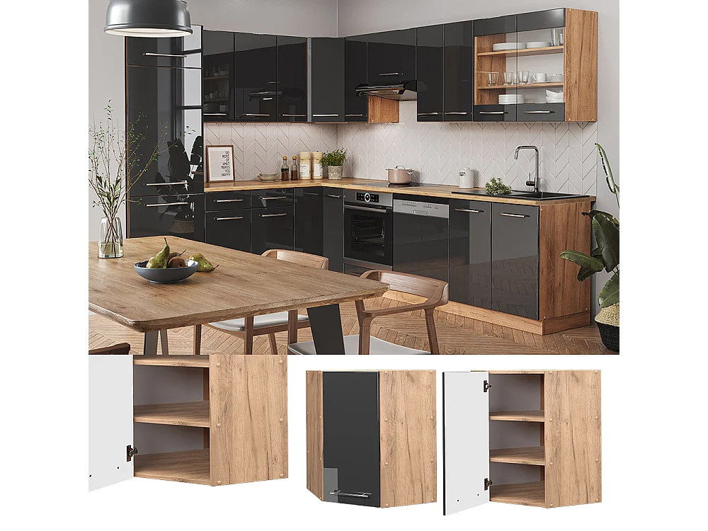 Elément haut de cuisine anthracite haute brillance 57x34.1x72 fame-line