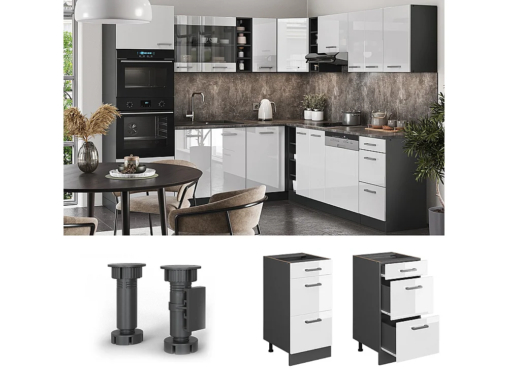 Meuble cuisine blanc haute brillance 40x46x81.6 r-line