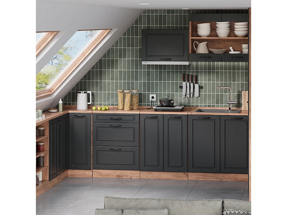 Kitchen cabinet for sloping roofs anthracite shaker style60x46x81.6 r-line