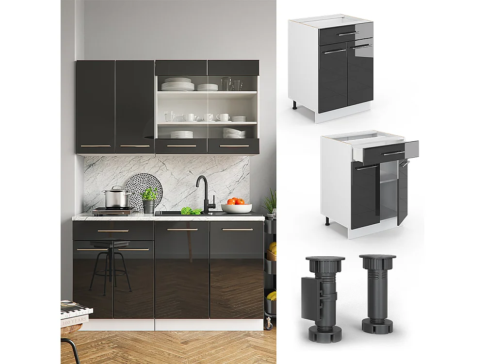 Küchenunterschrank anthrazit hochglanz 60x51.6x82 fame-line