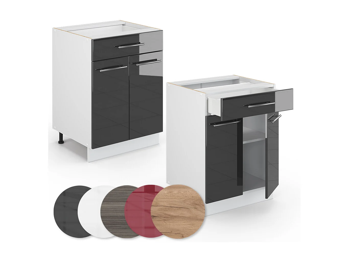 Meuble cuisine anthracite haute brillance 60x51.6x82 fame-line