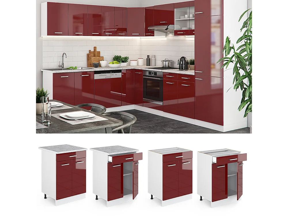 Meuble cuisine rouge brillant 60x60x81.6 r-line