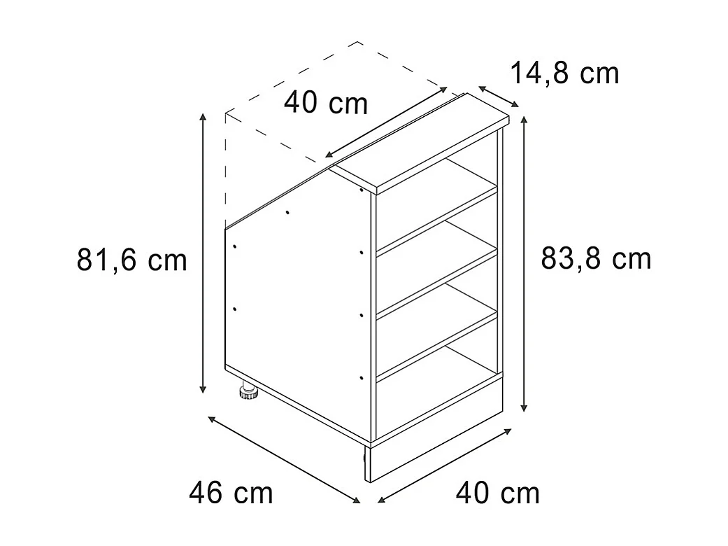 Køkkenskab til skrå væg antracit 40x46x81.6 r-line