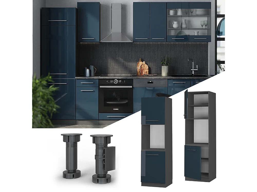 Armario para horno empotrado azul oscuro alto brillo 60x58x206.8 fame-line