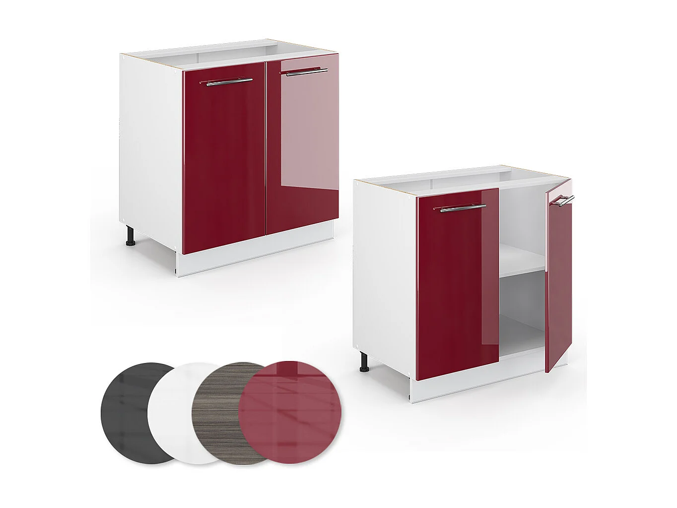 Meuble bas sous-évier rouge bordeaux haute brillance 80x51.6x82 fame-line