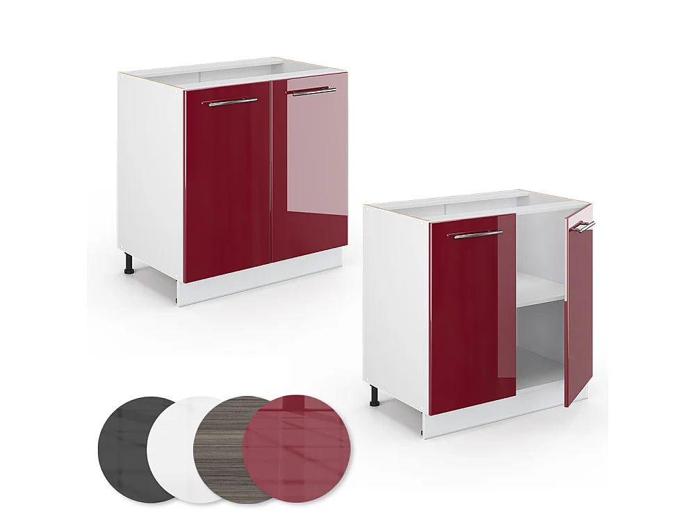 Meuble bas sous-évier rouge bordeaux haute brillance 80x51.6x82 fame-line