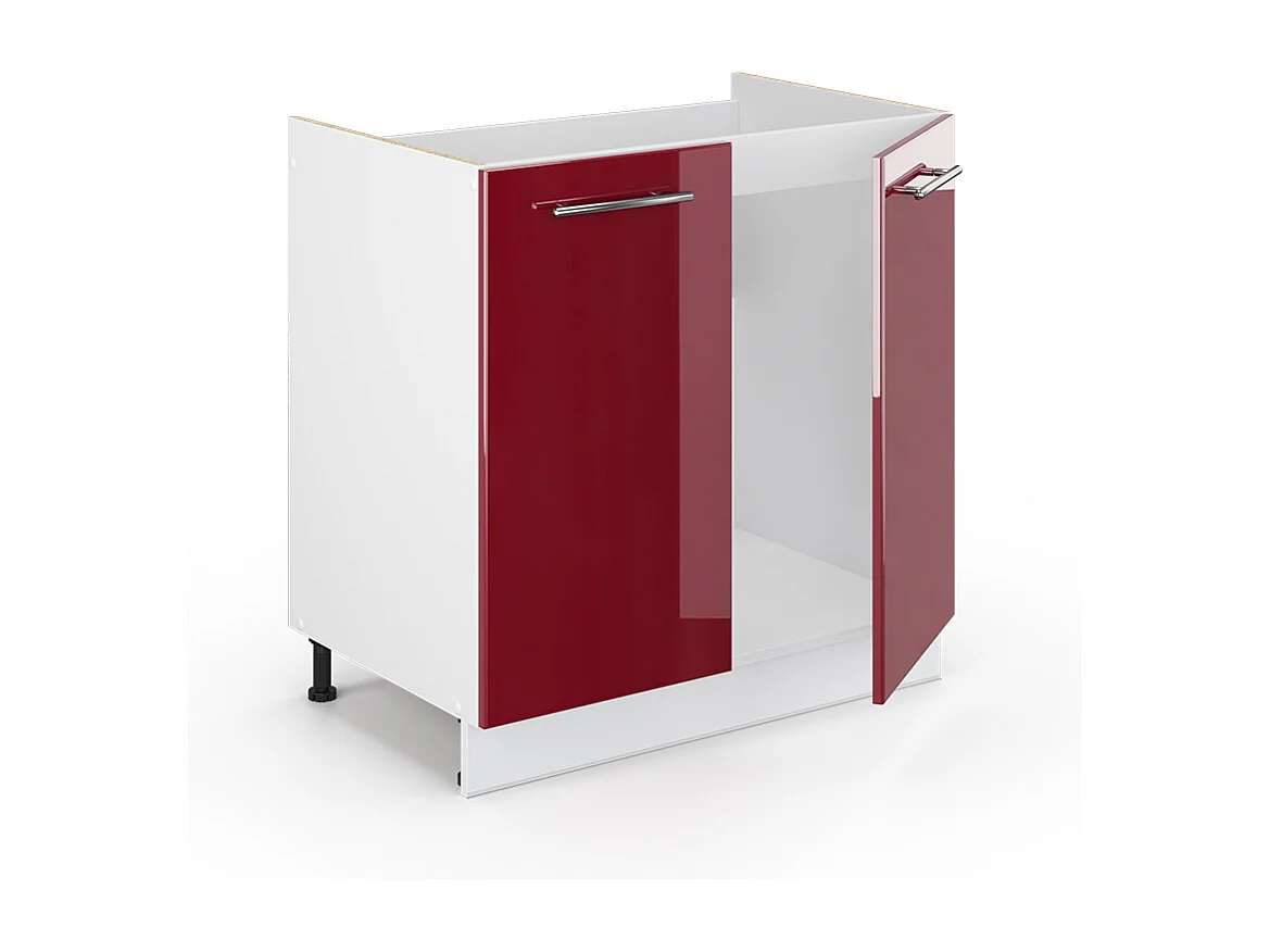 Meuble bas sous-évier rouge bordeaux haute brillance 80x60x82 fame-line
