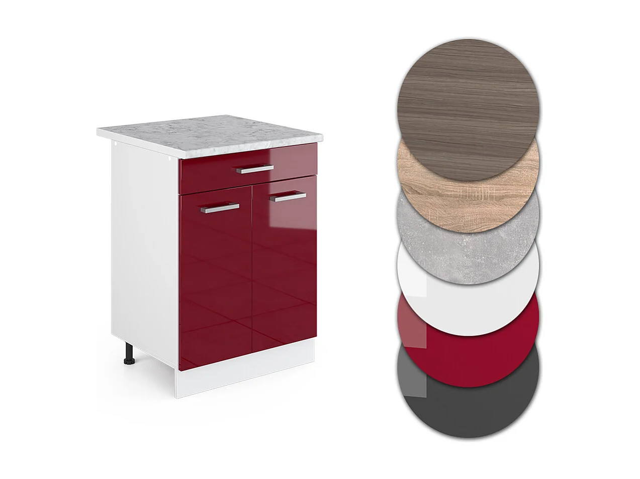 Mueble bajo de cocina rojo de alto brillo 60x60x81.6 r-line