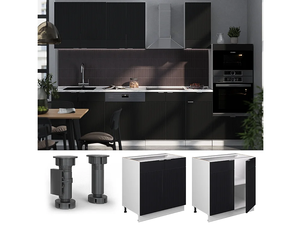 Meuble bas sous-évier noir rayé 80x60x82 fame-line