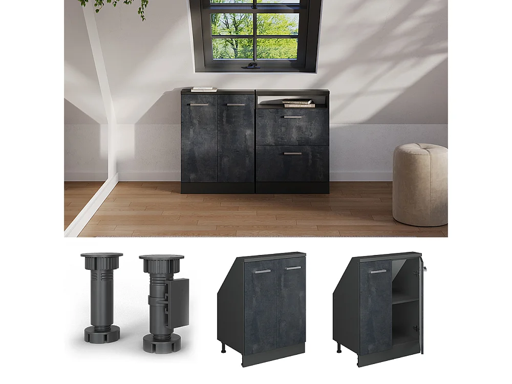 Köksskåp för sluttande tak svart betong 60x46x81.6 r-line