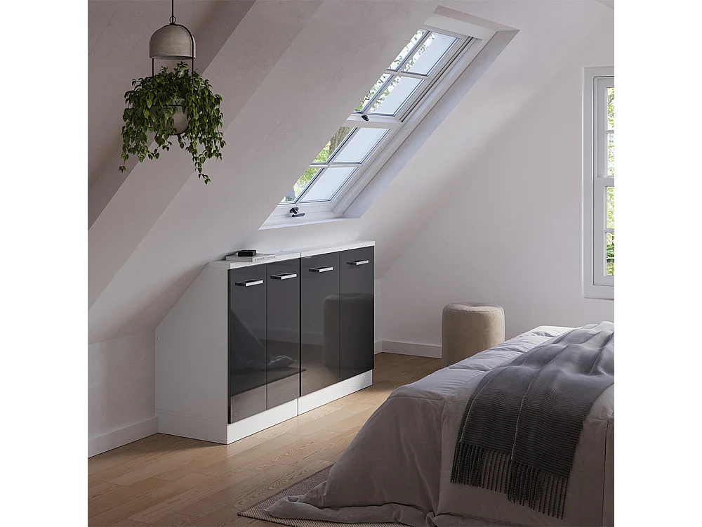 Meuble sous pente anthracite haute brillance 140x46x81.6 r-line