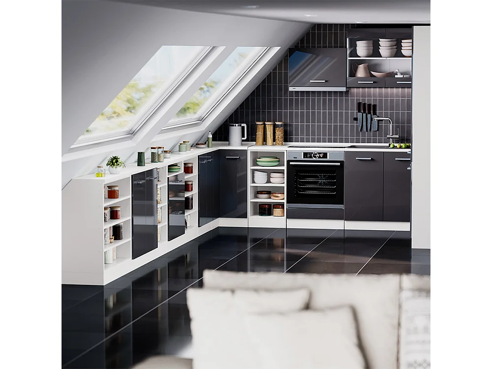 Meuble sous pente anthracite haute brillance 140x46x81.6 r-line