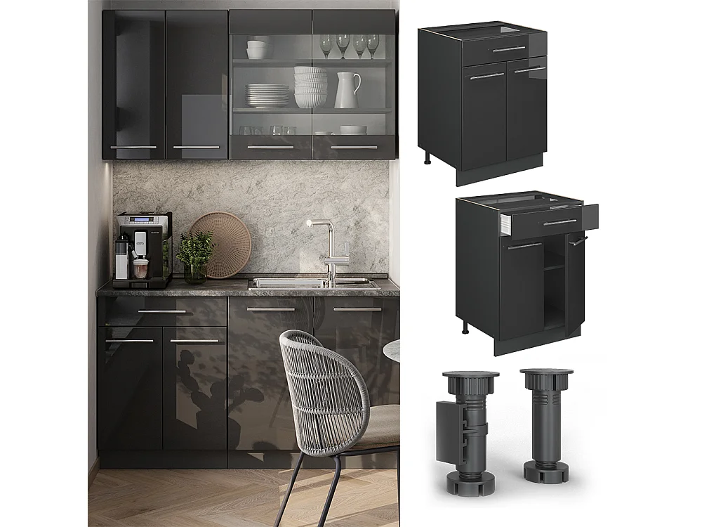 Mueble bajo de cocina antracita alto brillo 60x51.6x82 fame-line