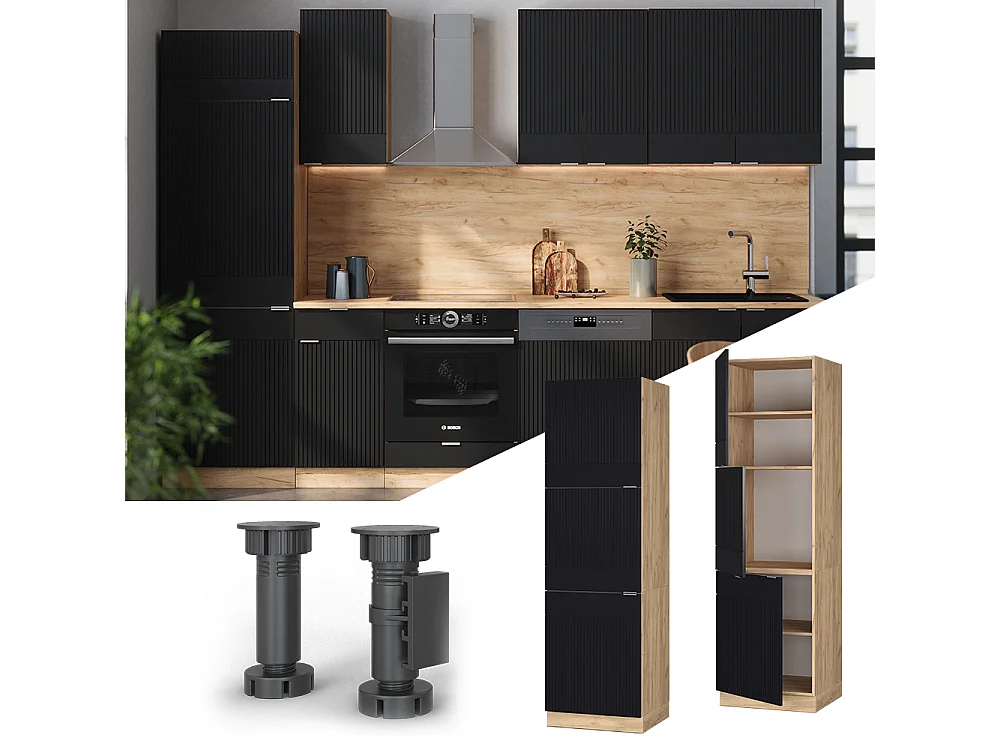 Meuble pour four noir rayé 60x58x206.8 fame-line