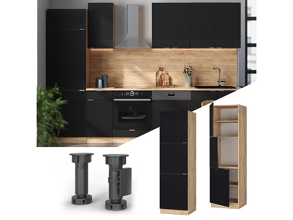 Mobile cucina dispensa nero rigato/rovere dorato 60x58.1x206.8 fame-line