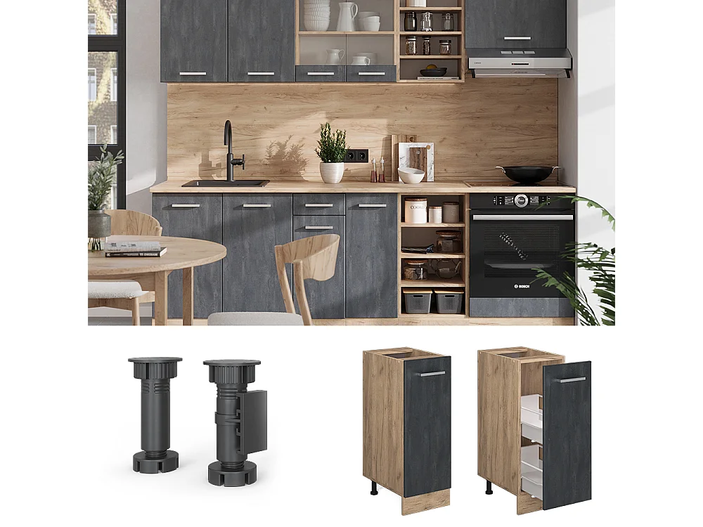 Meuble de cuisine béton noir 30x60x81.6 r-line