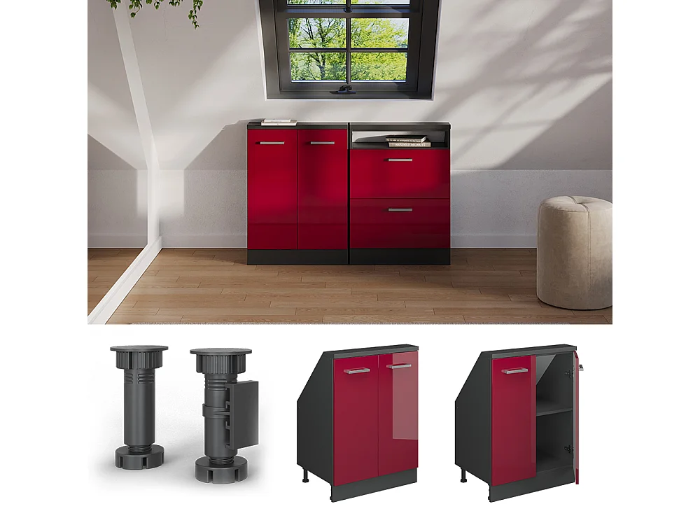 Küchenschrank für Dachschrägen rot hochglanz 60x46x81.6 r-line