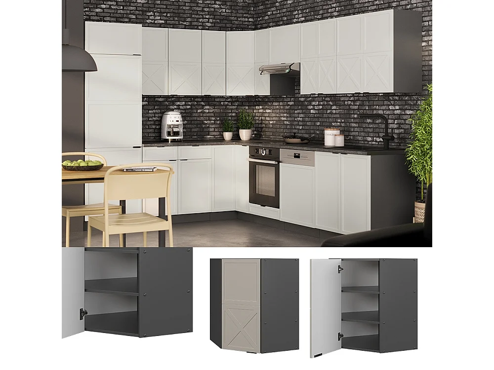 Corner wall cabinet graybeige 57x34.1x72 fame-line
