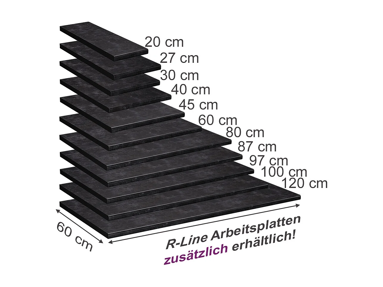 Plan de travail cuisine anthracite 45x60x2.8 r-line