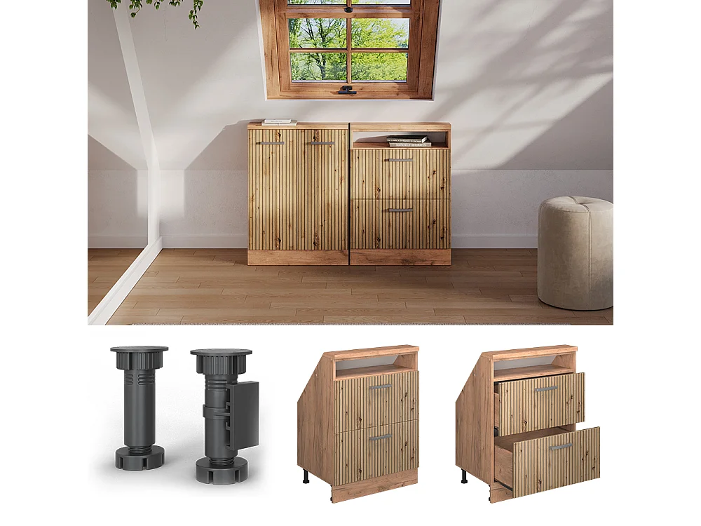 Köksskåp för sluttande tak hantverks ek 60x46x81.6 r-line