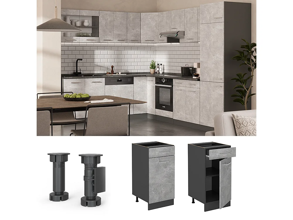 Mobiletto base per cucina calcestruzzo 40x60x81.6 r-line