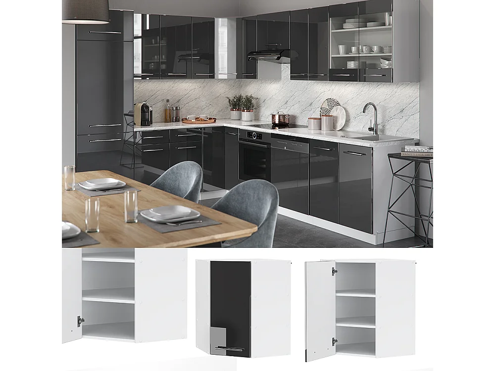 Elément haut de cuisine anthracite haute brillance 57x34.1x72 fame-line