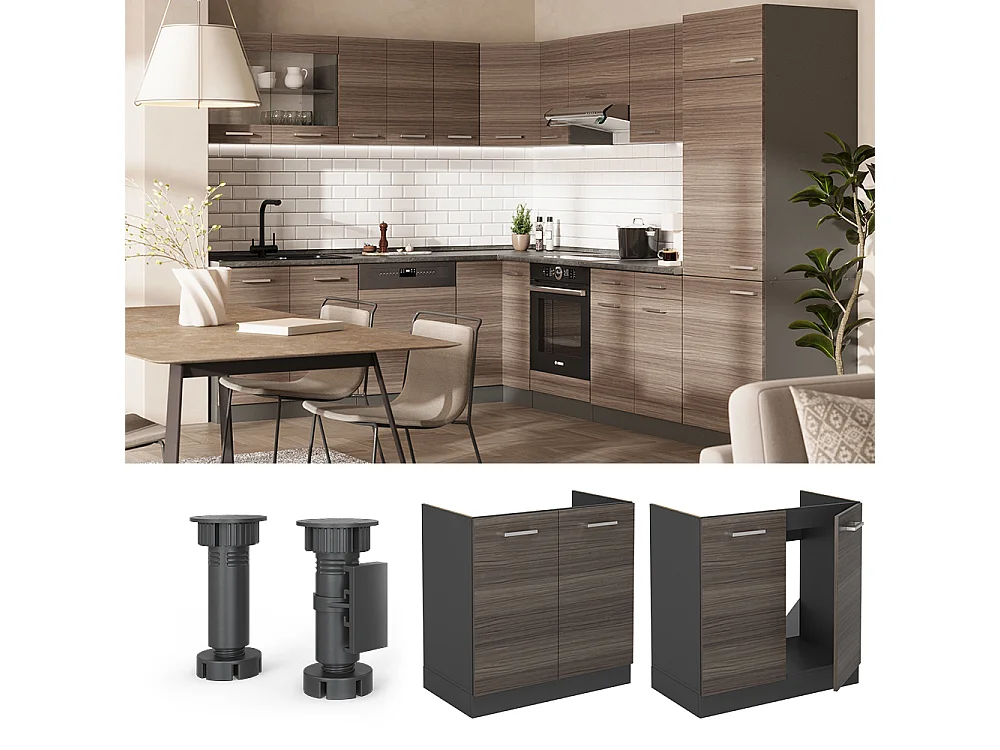 Armario bajo para fregadero gris noble 80x60x81.6 r-line