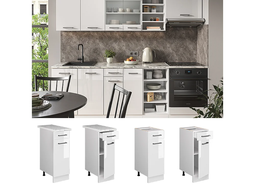 Meuble cuisine blanc haute brillance 30x60x81.6 r-line