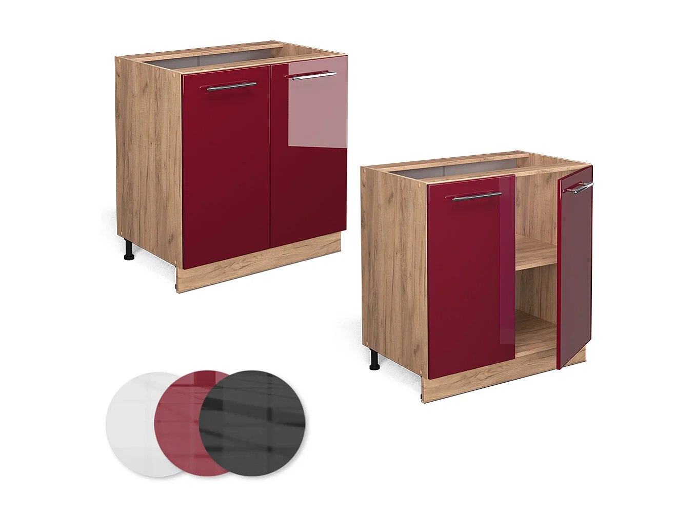 Meuble bas de cuisine rouge bordeaux haute brillance 80x60x82 fame-line