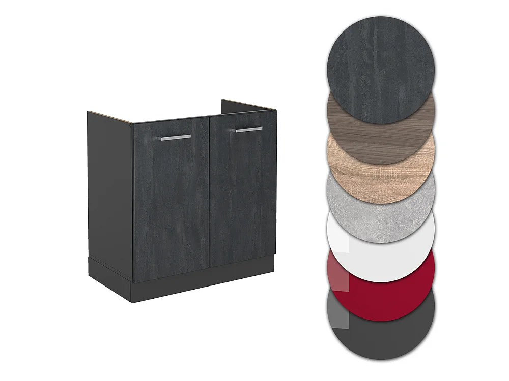 Meuble bas sous-évier béton noir 80x60x81.6 r-line