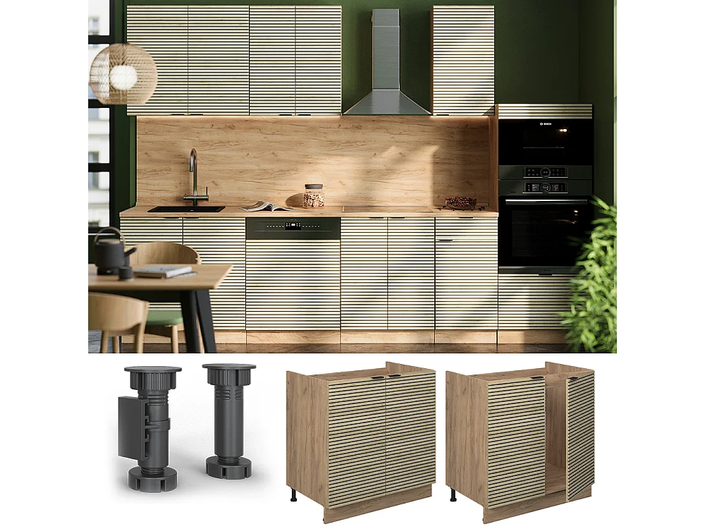 Meuble bas sous-évier panneau en chêne 80x60x82 fame-line