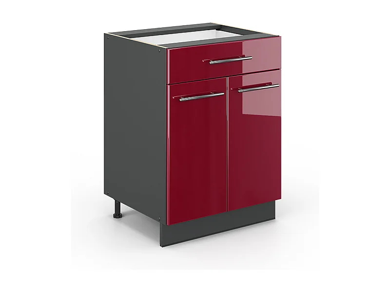 Mueble bajo de cocina rojo burdeos alto brillo 60x51.6x82 fame-line