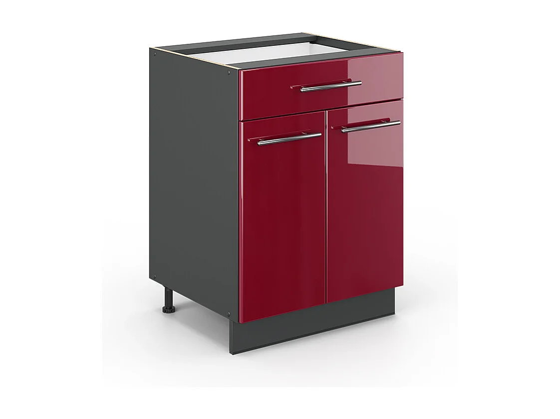 Mueble bajo de cocina rojo burdeos alto brillo 60x51.6x82 fame-line