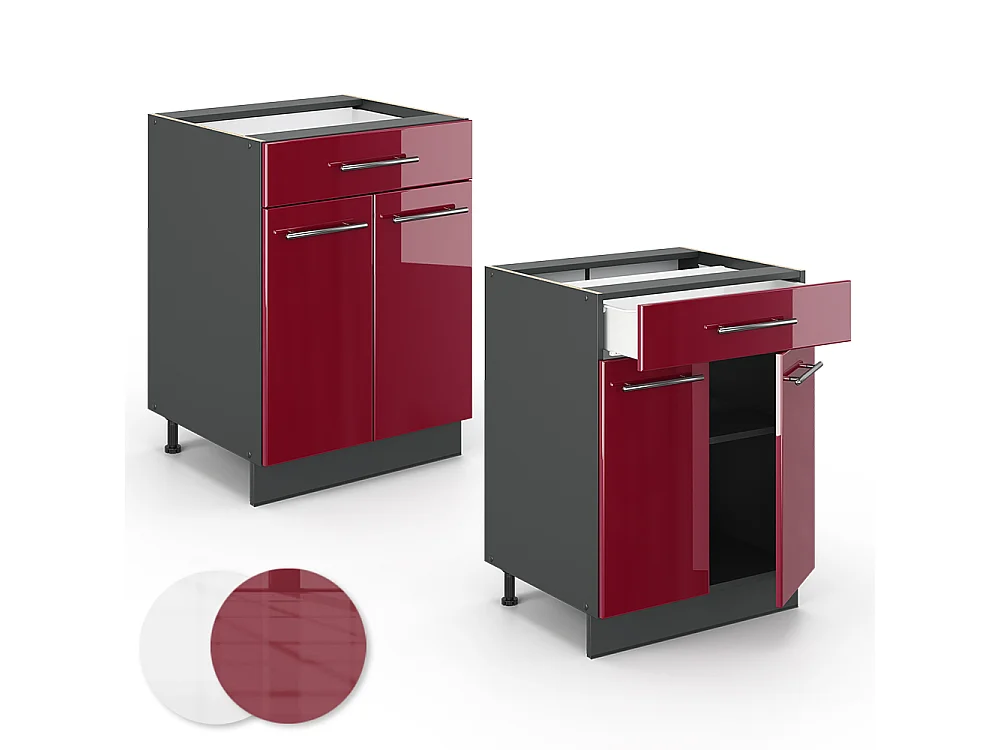 Meuble cuisine rouge bordeaux haute brillance 60x51.6x82 fame-line