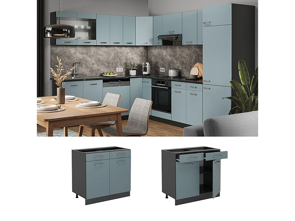 Meuble cuisine bleu-gris 80x46x81.6 r-line