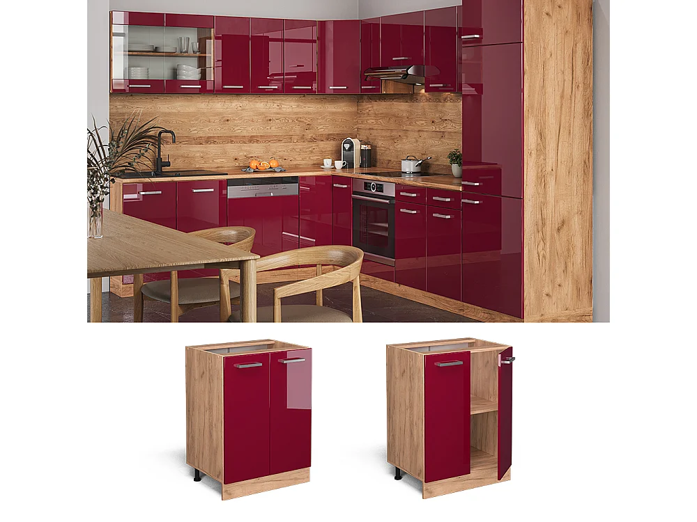 Meuble bas de cuisine rouge brillant 60x46x81.6 r-line