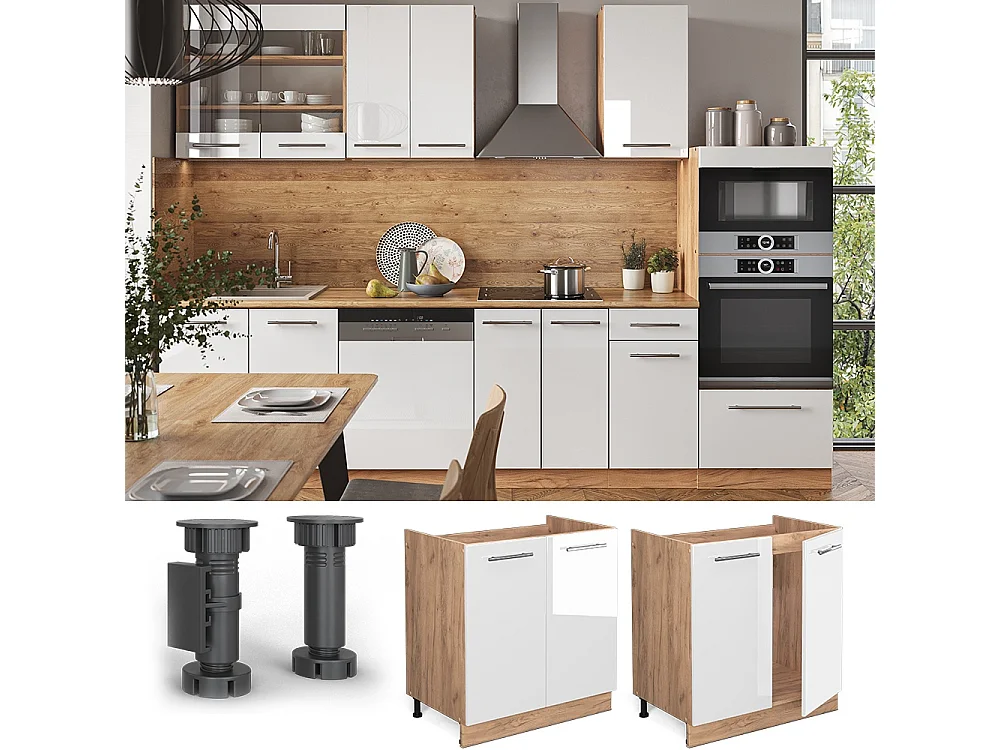 Meuble bas sous-évier blanc haute brillance 80x60x82 fame-line