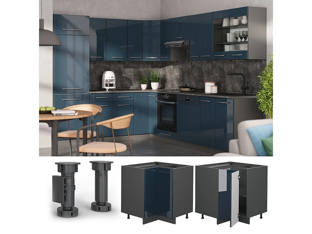 Armario de esquina azul oscuro alto brillo 80.5x60x82 fame-line