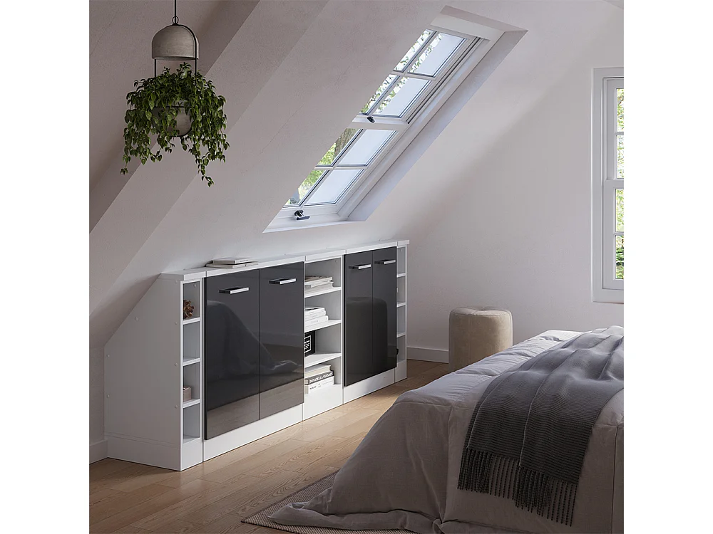 Meuble sous pente anthracite haute brillance 210x46x81.6 r-line