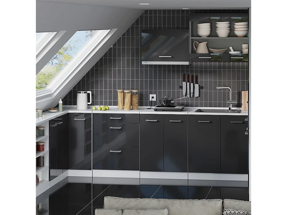 Meuble sous pente anthracite haute brillance 210x46x81.6 r-line