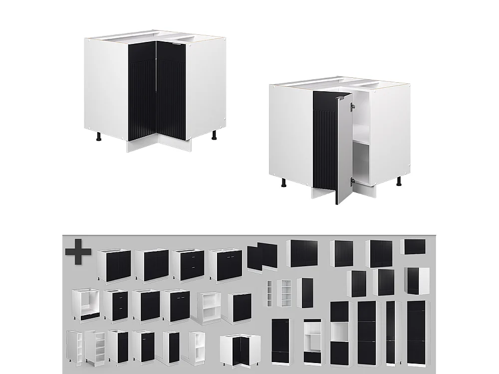 Hoekkast zwart gestreept 80.5x51.6x82 fame-line