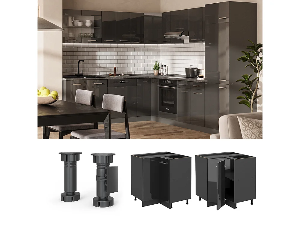 Mobile ad angolo cucina antracite lucido 75.6x46x81.6 r-line
