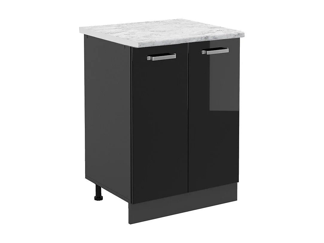 Armário baixo de cozinha preto alto brilho 60x46x81.6 r-line