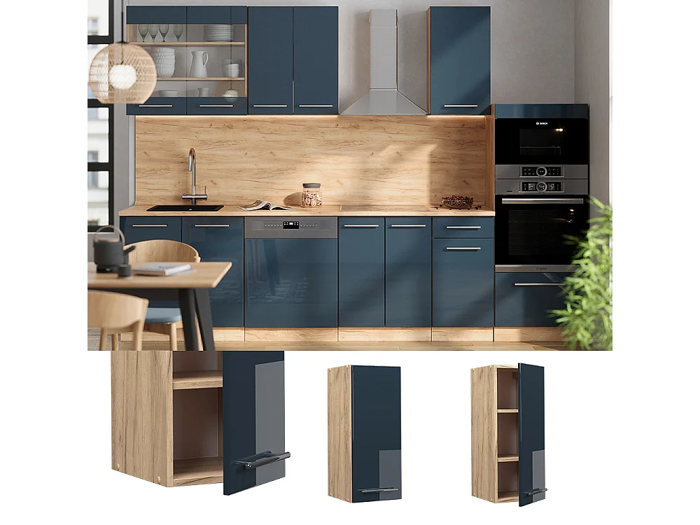 Armario colgante azul oscuro alto brillo 30x34.1x72 fame-line