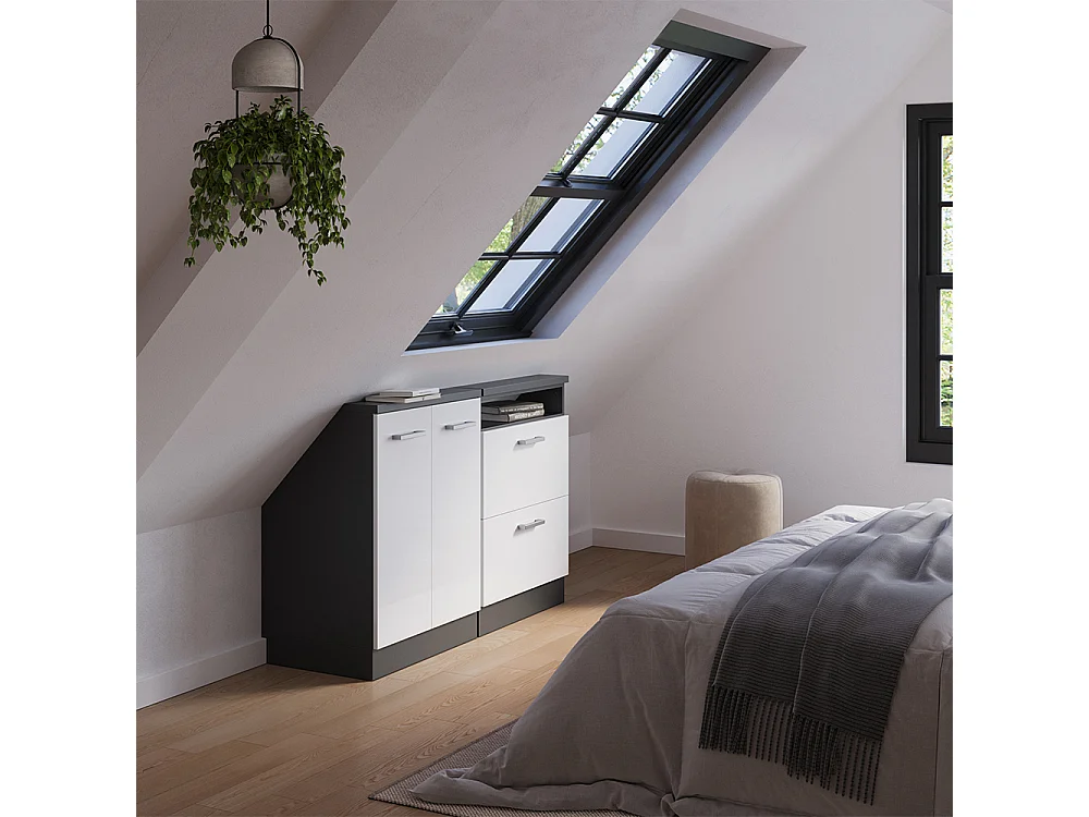 Meuble sous pente blanc haute brillance 120x46x81.6 r-line