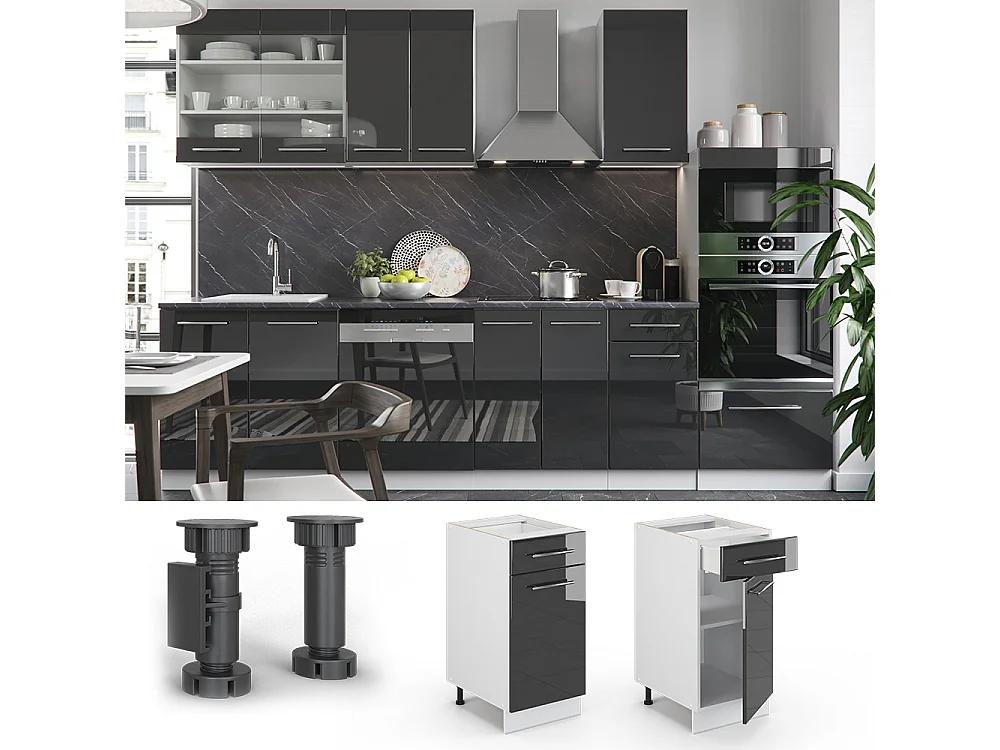 Küchenunterschrank anthrazit hochglanz 40x60x82 fame-line