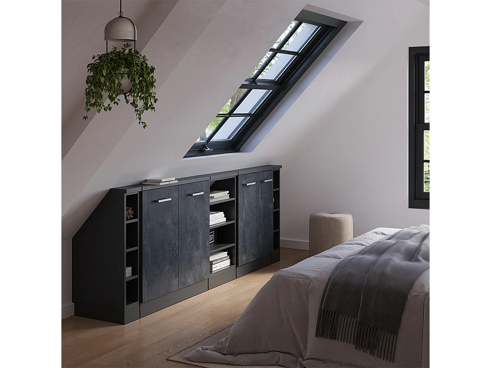 Meuble sous pente béton noir 210x46x81.6 r-line