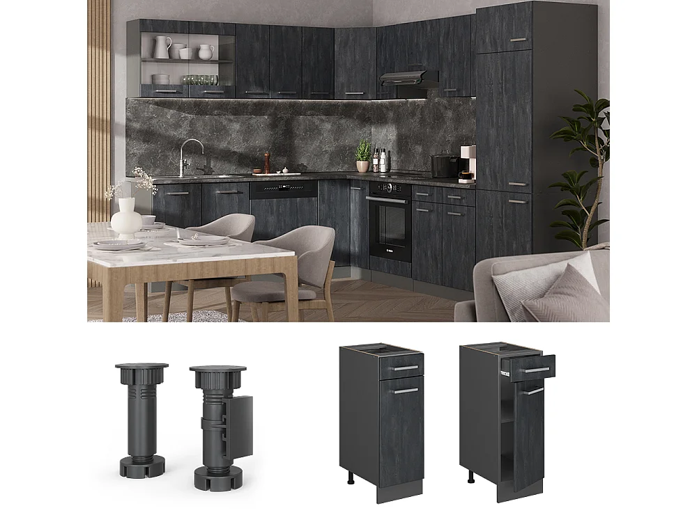 Meuble cuisine béton noir 30x46x81.6 r-line