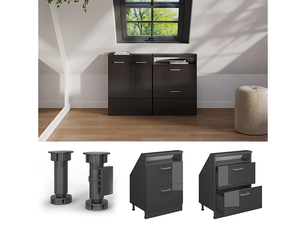 Meuble sous pente anthracite haute brillance 60x46x81.6 r-line