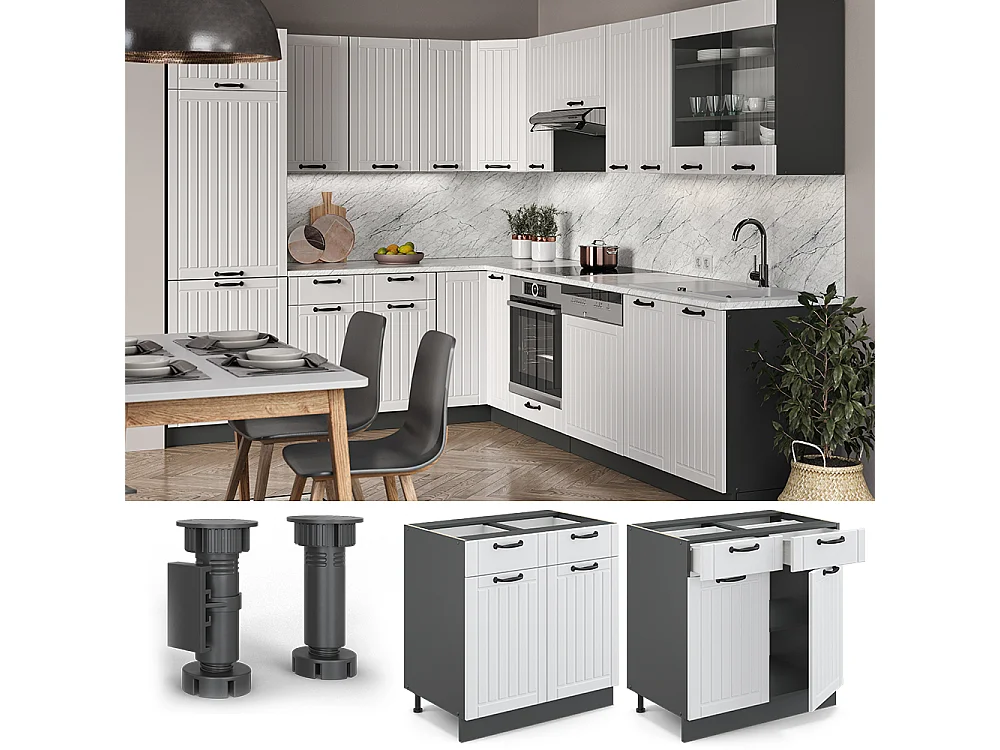 Meuble cuisine blanc campagne 80x60x82 fame-line